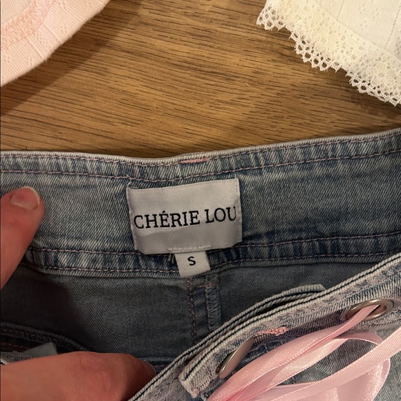 CHERIE LOU BUNDLE- Pink and White Tops with Denim Skirt Set - Picture 2 of 4